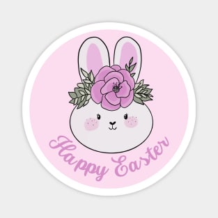 Happy Easter cute easter bunny with a pink flower crown Magnet